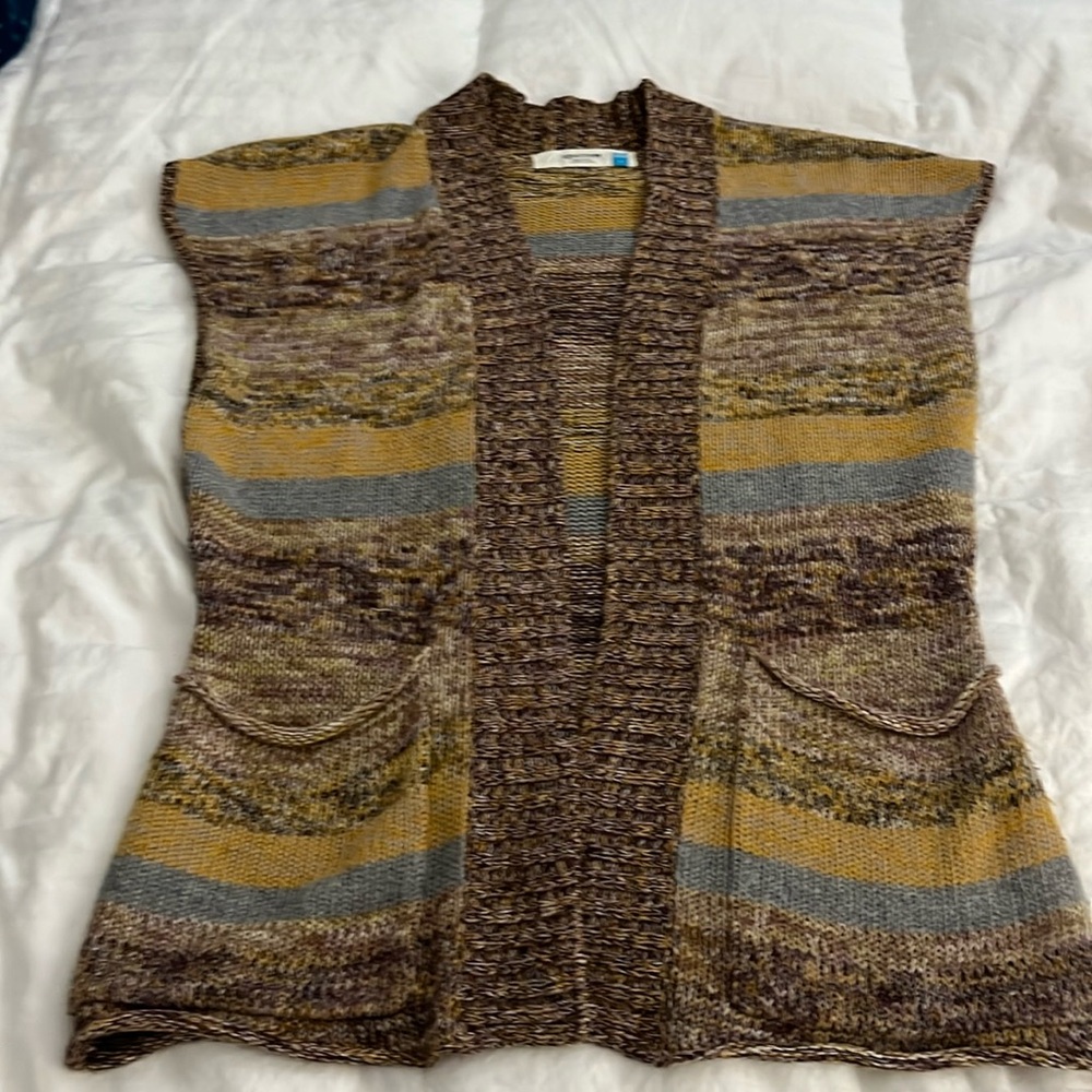 Sparrow Long Open Front Yellow & Brown Multicolored
Knit Sweater Vest S